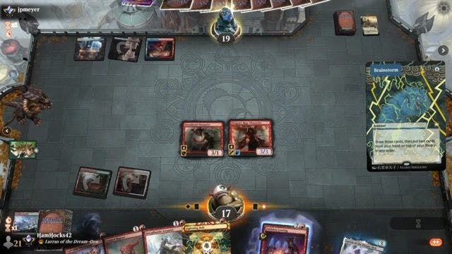 Watch MTG Arena Video Replay - Mono Red Footfalls by HamHocks42 VS 5 Color Omnath by jpmeyer - Timeless Traditional Ranked