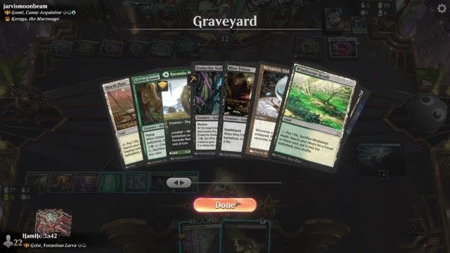 Watch MTG Arena Video Replay - Grist, Voracious Larva by HamHocks42 VS Gonti, Canny Acquisitor by jarvismoonbeam - Historic Brawl Challenge Match